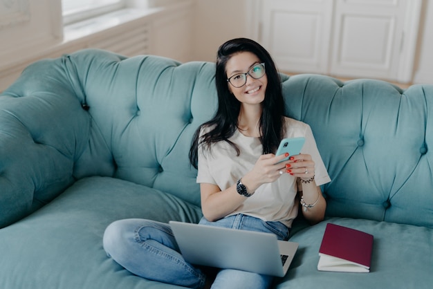 Beautiful brunette woman working from home