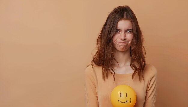 Foto bella giovane bruna con il viso triste espressione triste emozione triste disperazione tristezza