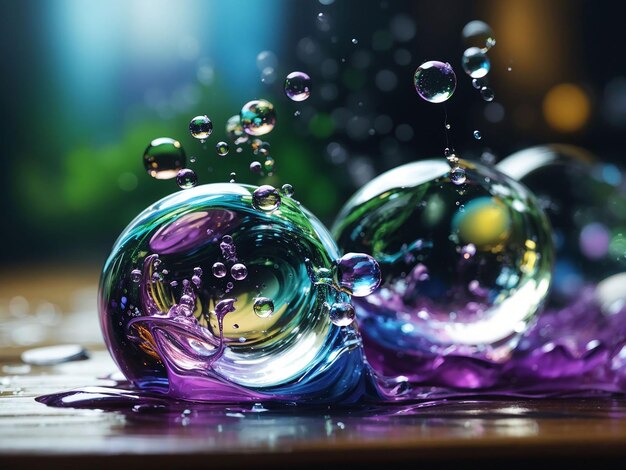 Beautiful bubbles in liquid acrylic paint fantastic color paintinggenerative ai