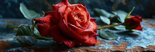 美しいつぼみの赤いバラのオリジナルポストカードバナー画像