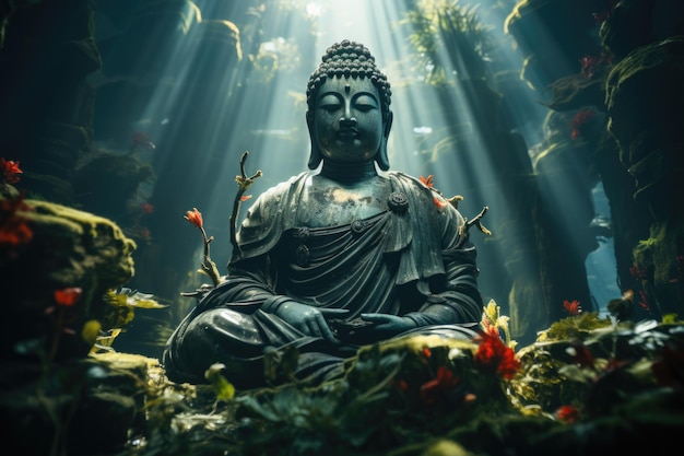 Beautiful Buddha Statue in Meditation generative IA