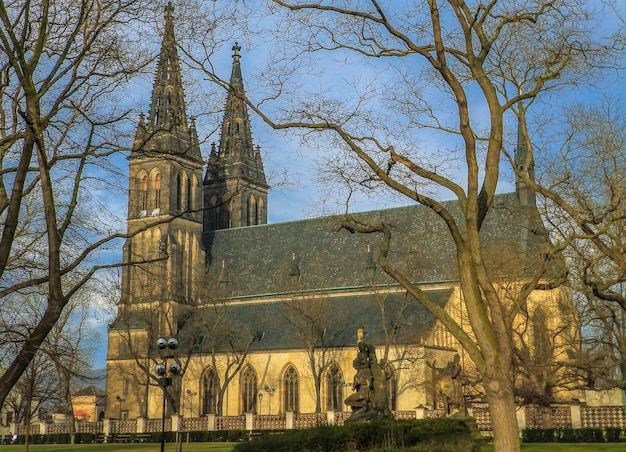 The beautiful building of the Basilica of Saints Peter and Paul in the city of Prague Czech Republic