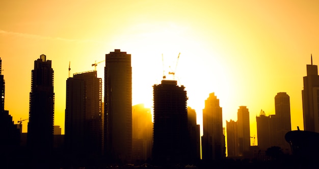 Beautiful buildings in sunset