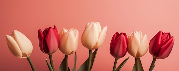 Beautiful buquet of tulips on a plain background