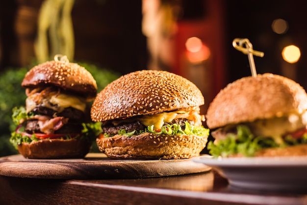 Beautiful burger on dark surface