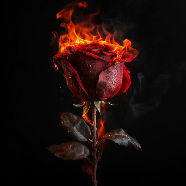 Photo beautiful burning rose black background
