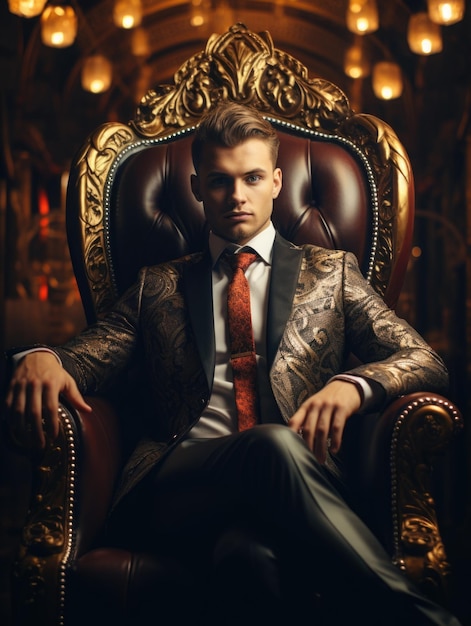 Beautiful business man sitting in a business style chair