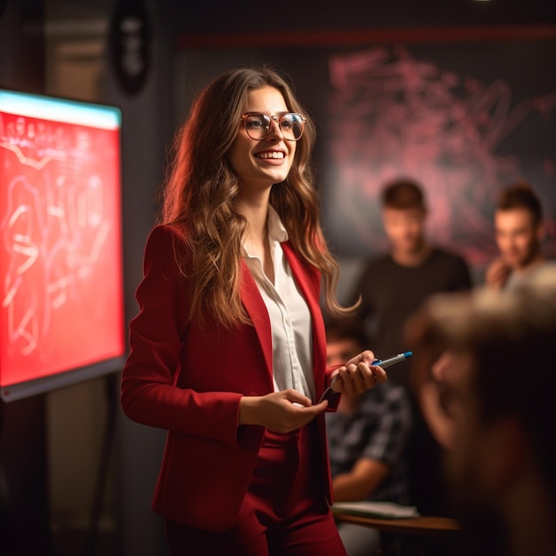 Photo beautiful business woman wearing red blazer