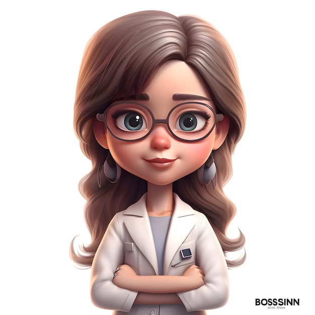 Beautiful business woman in white coat and glasses 3d rendering