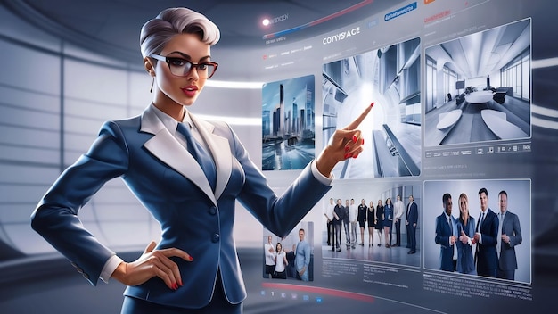 Beautiful businesswoman pointing at copyspace