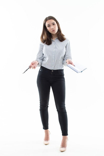 Beautiful businesswoman in a striped shirt