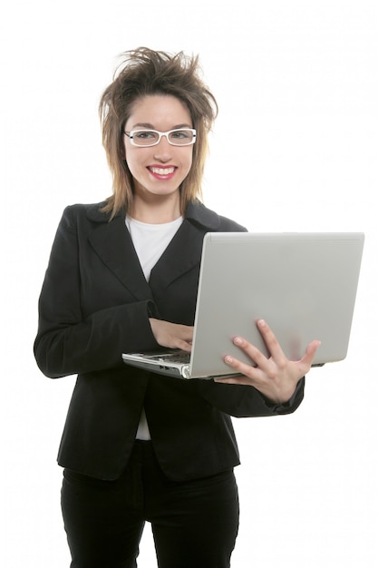 Beautiful businesswoman with glasses and laptop