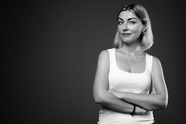 Beautiful businesswoman with short hair in black and white