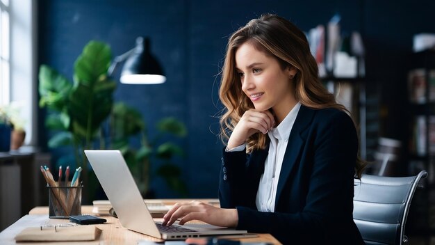 Beautiful businesswoman working with her laptop in the office