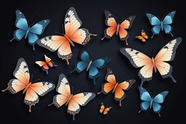 Beautiful butterflies on dark background generative ai