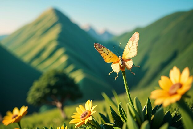 写真 美しい蝶が飛ぶ花 野生生物 自然の風景 蝶の壁紙の背景