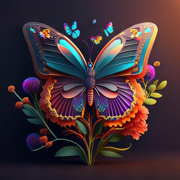 Photo beautiful butterfly in 3d illustration