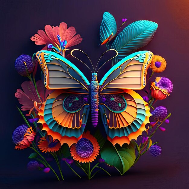 Beautiful butterfly in 3d illustration