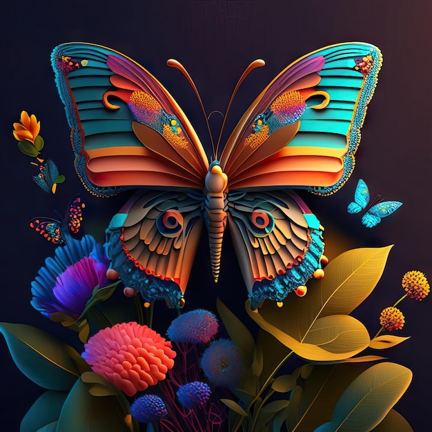 Beautiful butterfly in 3d illustration