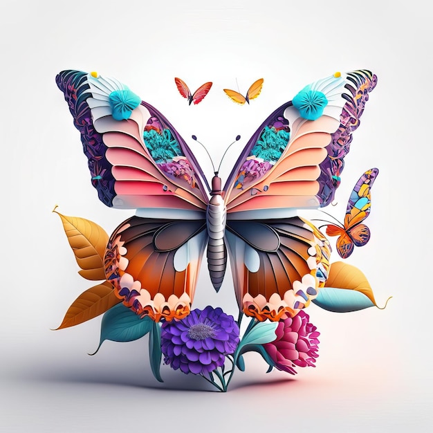 Foto bella farfalla nell'illustrazione 3d