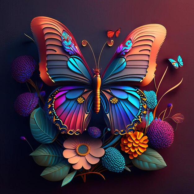 Beautiful butterfly in 3d illustration