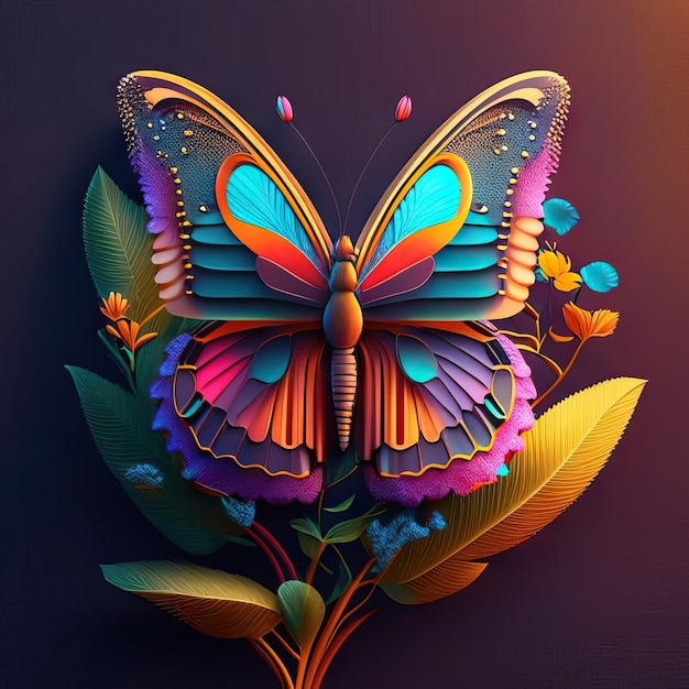 Beautiful butterfly in 3d illustration