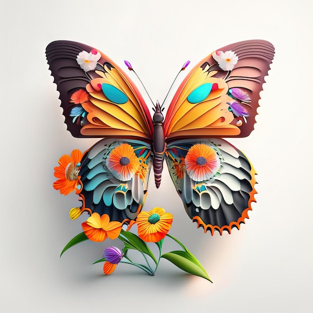 Beautiful butterfly in 3d illustration