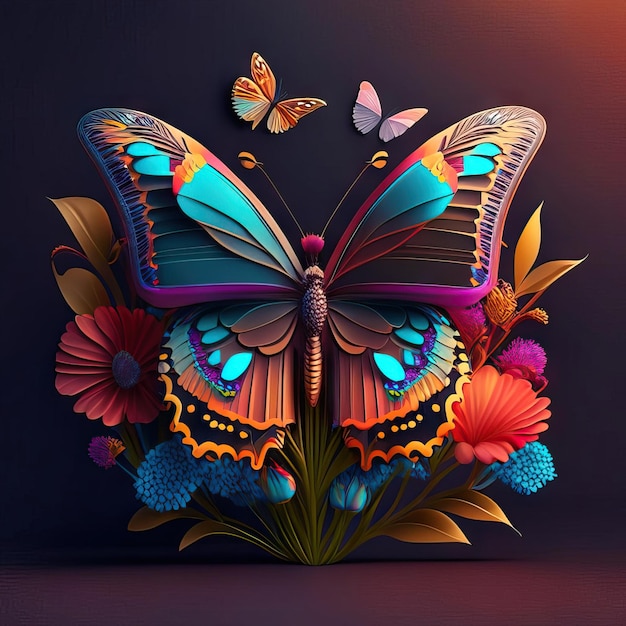 Foto bella farfalla in illustrazione 3d