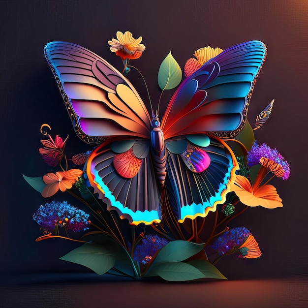 Foto bella farfalla in illustrazione 3d