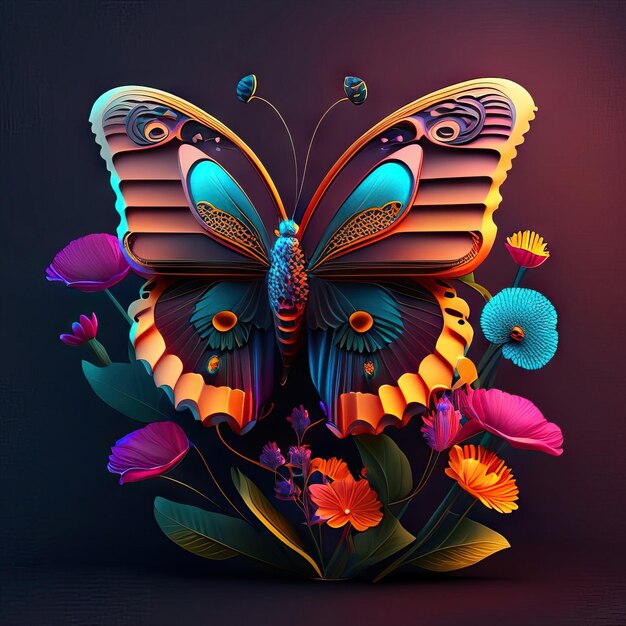 Photo beautiful butterfly in 3d illustration