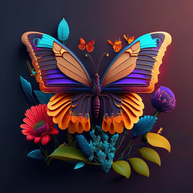 Foto bella farfalla in illustrazione 3d