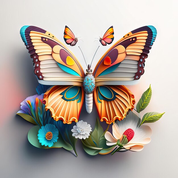 Beautiful butterfly in 3d illustration