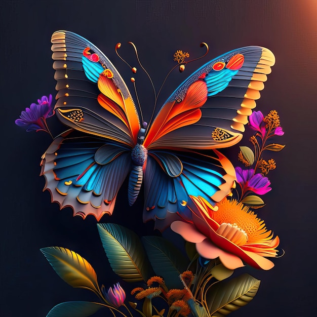 Photo beautiful butterfly in 3d illustration