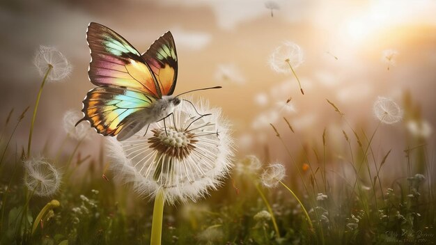 Beautiful butterfly on dandelion