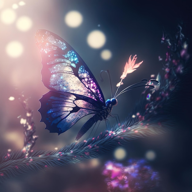 Beautiful butterfly on a fabulous blurred background Ai generated