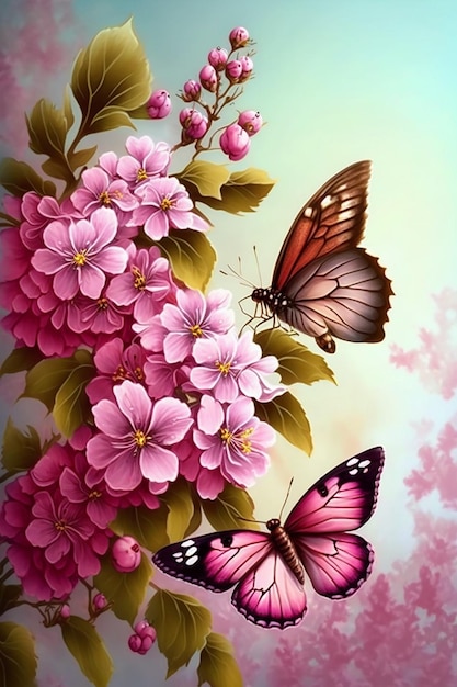 A beautiful butterfly and flowers wallpaper