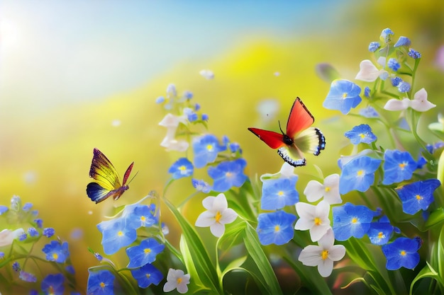 Beautiful butterfly flying around flower