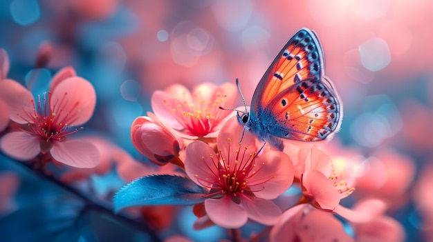 Beautiful butterfly on fresh spring flowers