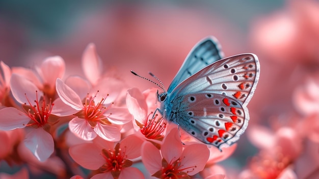 Beautiful butterfly on fresh spring flowers