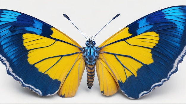 Beautiful butterfly isolated on a white background Blue and yellow butterfly