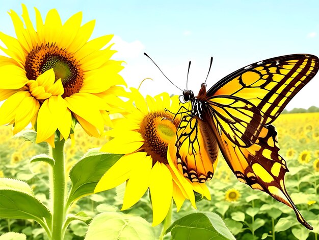 A beautiful butterfly in nature flowers fields