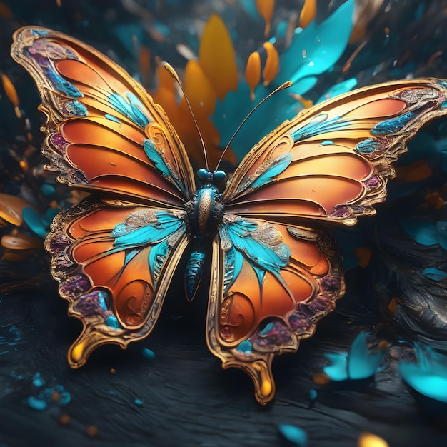 Красивая бабочка с брызгами на черном фоне