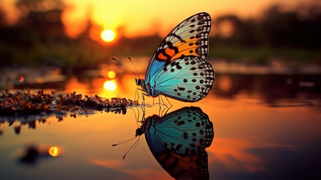 Beautiful butterfly at sunset