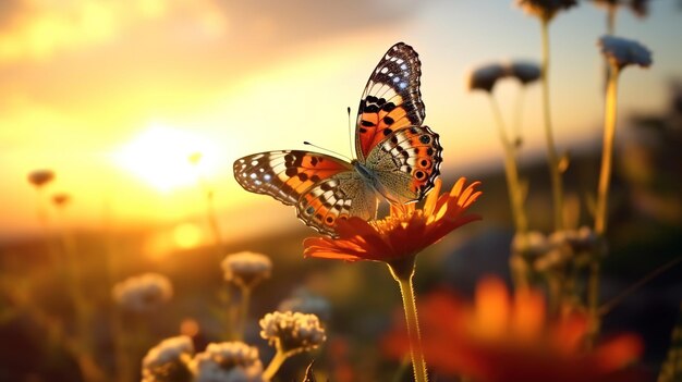 Beautiful butterfly at sunset