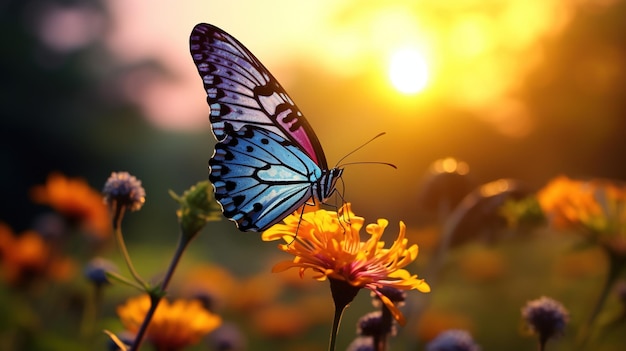 Beautiful butterfly at sunset