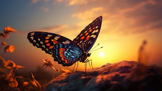 Beautiful butterfly at sunset