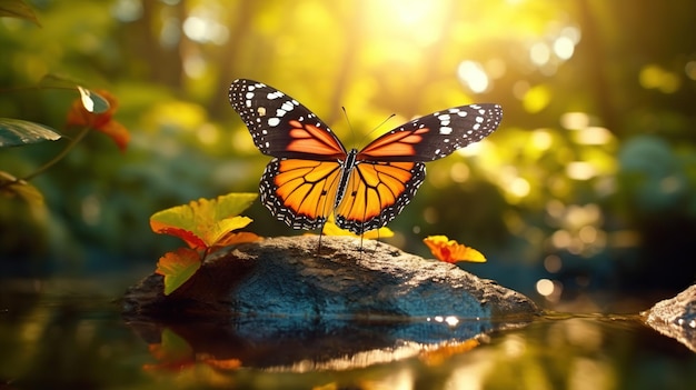 Beautiful butterfly at sunset