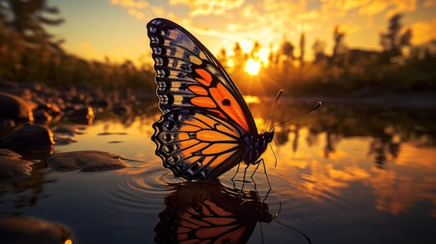 Beautiful butterfly at sunset