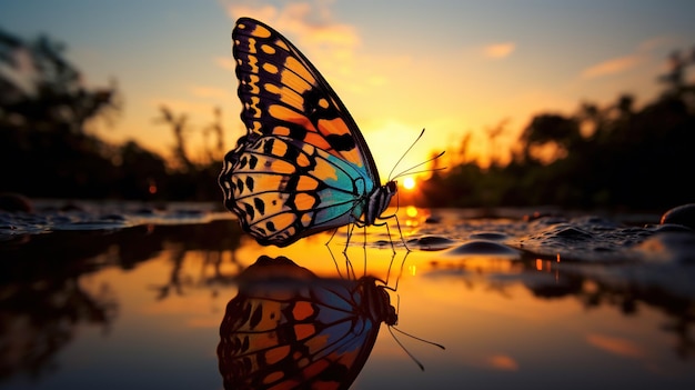 Beautiful butterfly at sunset