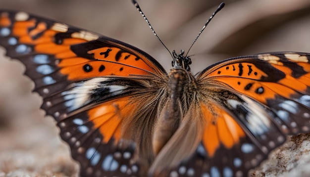 A beautiful butterfly with interesting textures on an orange